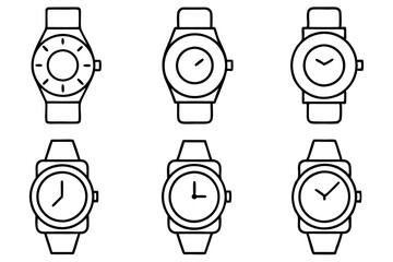 Wall Mural - Set of Hand Watch icons vector line art illustration