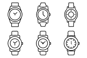 Wall Mural - Set of Hand Watch icons vector line art illustration