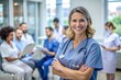 © Евгений Порохин - A woman in a blue scrubs is smiling and posing for a picture