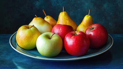 Canvas Print - Fresh Fruit Arrangement on a Blue Plate