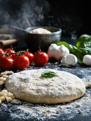 Canvas Print - Pizza Dough with Basil,