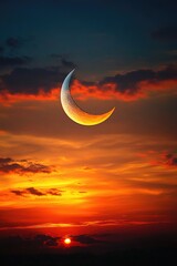 Wall Mural - sunset with crescent moon