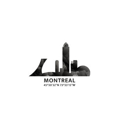 Wall Mural - Montreal panorama, vector badge, skyline logo and icon. Canada, Quebec province city horizon logotype with landmarks and building silhouettes. Isolated foggy abstract gradient graphic