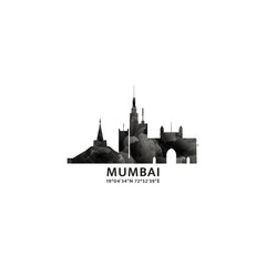 Wall Mural - Mumbai panorama, vector badge, skyline logo and icon. India, Maharashtra state city horizon logotype with landmarks and building silhouettes. Isolated foggy abstract gradient graphic