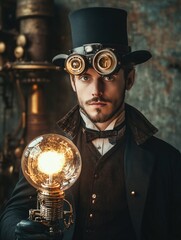 Canvas Print - Man with Light Bulb and Top Hat