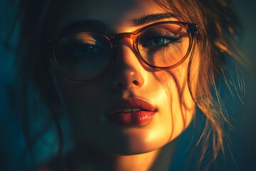 Wall Mural - Close-up Portrait of a Woman with Glasses