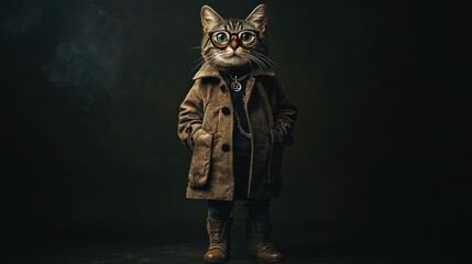 Wall Mural - Feline Fashionista: A Cat Dressed in a Trench Coat