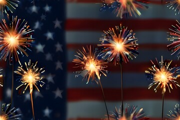 Wall Mural - Sparklers and american Flag. Independence day USA . Celebration 4th of July - Patriotic Holiday. Generative AI