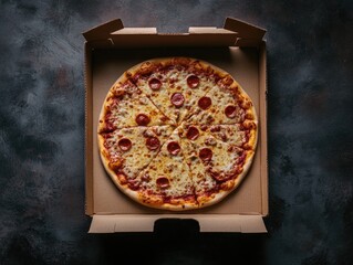 Canvas Print - Pepperoni Pizza Box on Table