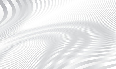 Poster - 3d White silver wave stripy metallic backdrop. Metal striped surface. Abstract futuristic white silver architecture background. Modern design with wavy pattern. Futuristic interior. Premium Vector.