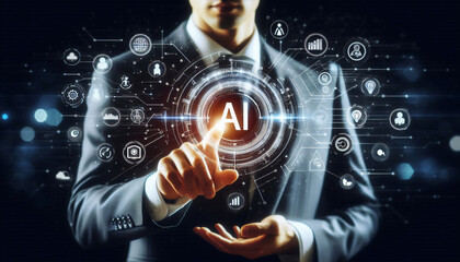 businessman touching on screen interface ai (artificial intelligence) concept