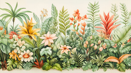 Wall Mural - Vibrant Tropical Floral Border - Perfect for Your Next Design Project