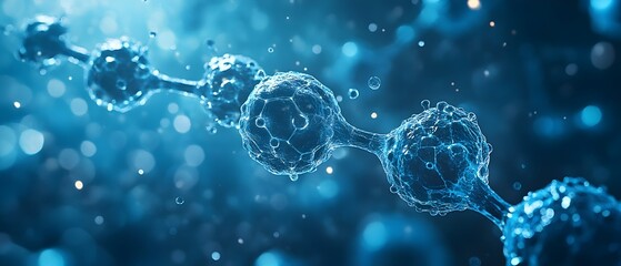 Poster - A visually striking and conceptual image depicting the fusion of molecular biology and nanotechnology  This digital artwork showcases intricate molecular structures geometric patterns