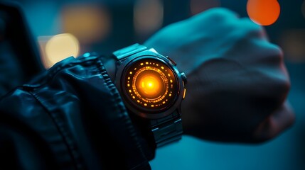 Poster - glowing ai powered digital assistant on a sleek and futuristic smartwatch symbolizing the seamless o