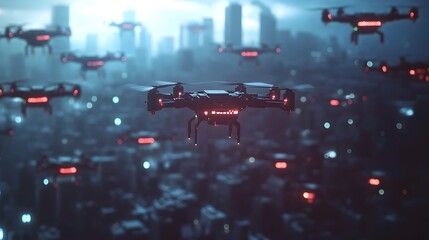 Poster - an ai powered drone swarm forming a protective shield around critical infrastructure symbolizing the