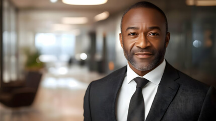 Confident African American businessman in a suit.