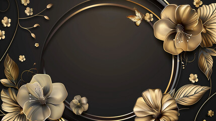 Sticker - luxury gold floral background with decorative frame with space for text