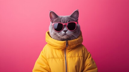 Cool Cat in Yellow Jacket and Sunglasses