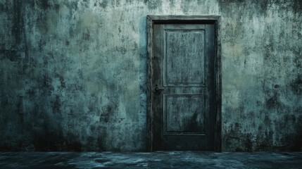 Wall Mural - Old cement wall with a door frame without a door, empty and abandoned, eerie atmosphere