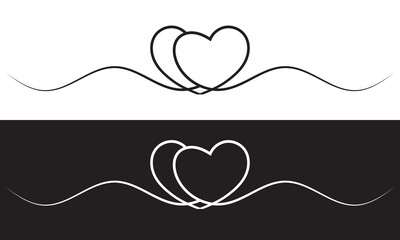 Poster - Heart line drawing ribbon in vector doodle sketch. Wedding, Valentine day black and white love heart scribble line black and white background. Vector illustration. EPS 10
