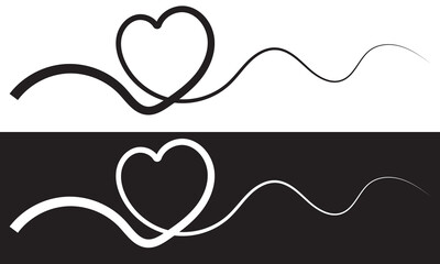 Poster - Heart line drawing ribbon in vector doodle sketch. Wedding, Valentine day black and white love heart scribble line black and white background. Vector illustration. EPS 10
