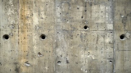Poster - Old cement wall with bullet holes, weathered and scarred, historical and rugged texture