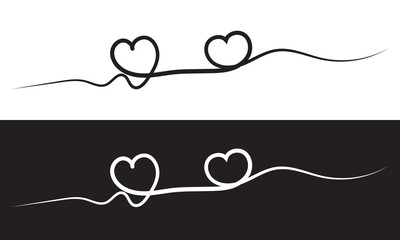 Poster - Heart line drawing ribbon in vector doodle sketch. Wedding, Valentine day black and white love heart scribble line black and white background. Vector illustration. EPS 10