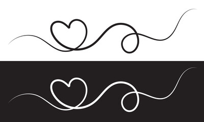Poster - Heart line drawing ribbon in vector doodle sketch. Wedding, Valentine day black and white love heart scribble line black and white background. Vector illustration. EPS 10