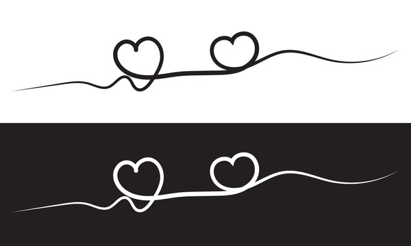 Heart line drawing ribbon in vector doodle sketch. Wedding, Valentine day black and white love heart scribble line black and white background. Vector illustration. EPS 10