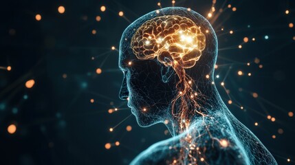 Poster - A man's brain is shown in a computer generated image with a lot of detail