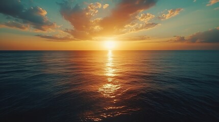 Poster - Witness the ethereal blend of sea and sky at sunset from a mesmerizing aerial perspective captured by a drones lens Flight over the ocean Ocean loop video background : Generative AI