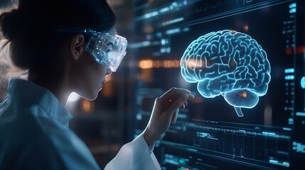 Poster - Doctor checking brain testing result with innovative medical technology diagnose and examine patient brain with intelligence software AI Medical healthcare and digital science in futur : Generative AI