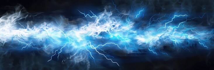 Abstract Art of Blue and White Lightning Bolts in a Smoky Background