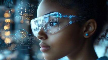 Leinwandbilder - Image of data processing and chemical formula over biracial schoolgirl global science data processing and digital interface concept digitally generated image : Generative AI