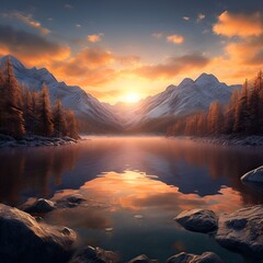 Wall Mural - sunrise over the lake