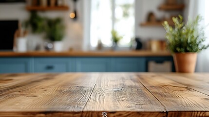 Aufkleber - kitchen table background wood counter top on blur of white clean abstract home interior with bokeh  used for display or montage your wooden for dining background table banner : Generative AI