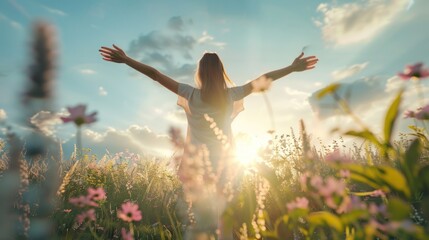 Wall Mural - Woman Embracing Nature's Beauty