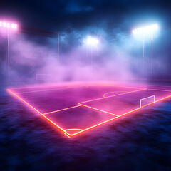 Wall Mural - a textured soccer field including neon fog in the middle of midfield, space, isolated on white background, 