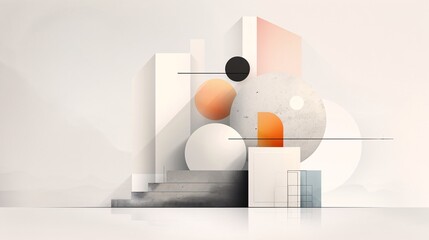 Poster - A modern abstract composition with a blend of geometric shapes and organic forms, providing ample copy space in the lower half.