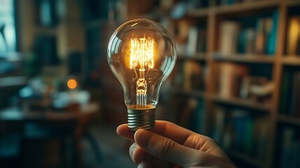 Poster - Online education course or elearning technology ConceptMan holding light bulb on virtual screen Training Internet on education study of knowledge for creative thinking idea and problem : Generative AI