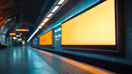 Poster - An electronic advertising screen at a metro station Free space Outdoor advertising in public transport metro platform : Generative AI