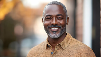 Portrait of a smiling African American man with gray hair and beard.