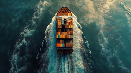 Poster - Aerial view of the freight shipping transport system cargo ship container international transportation Exportimport business logistics transportation industry concepts : Generative AI