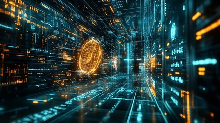 Aufkleber - Image of mathematical equations and data processing over server room Global technology computing and digital interface concept digitally generated image : Generative AI