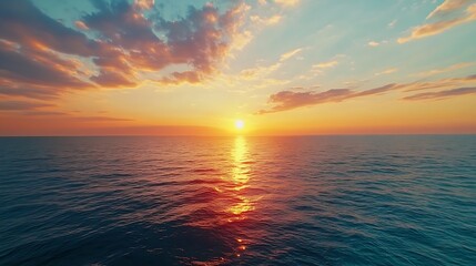 Poster - Witness the ethereal blend of sea and sky at sunset from a mesmerizing aerial perspective captured by a drones lens Flight over the ocean Ocean loop video background : Generative AI