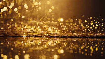 Poster - Golden bokeh shining lights, garland magic dust defocused background glitter blinking sparks