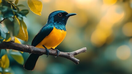 colored beautiful bird sitting on the tree in the jungle colored wild bird colored wild bird sitting on the branch of tree in jungle : Generative AI