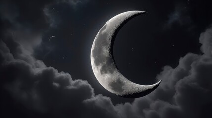  Close-up of waxing crescent moon in dark sky 