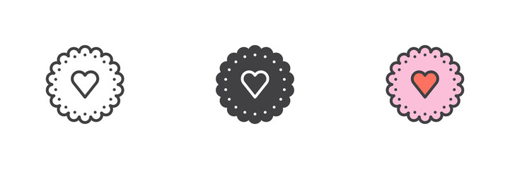 Sticker - Cookie with heart different style icon set