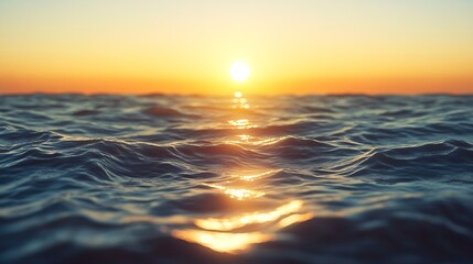 Aufkleber - A beautiful view of the ocean with the sun shining on the water The sky is clear and the sun is setting creating a warm and peaceful atmosphere : Generative AI